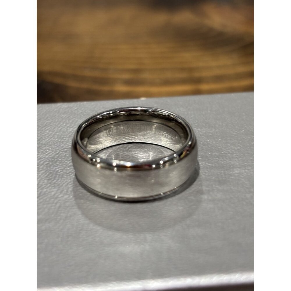 Triton 8mm Tungsten Satin Double Grooved Polished Band Ring 8 - Picture 2 of 4